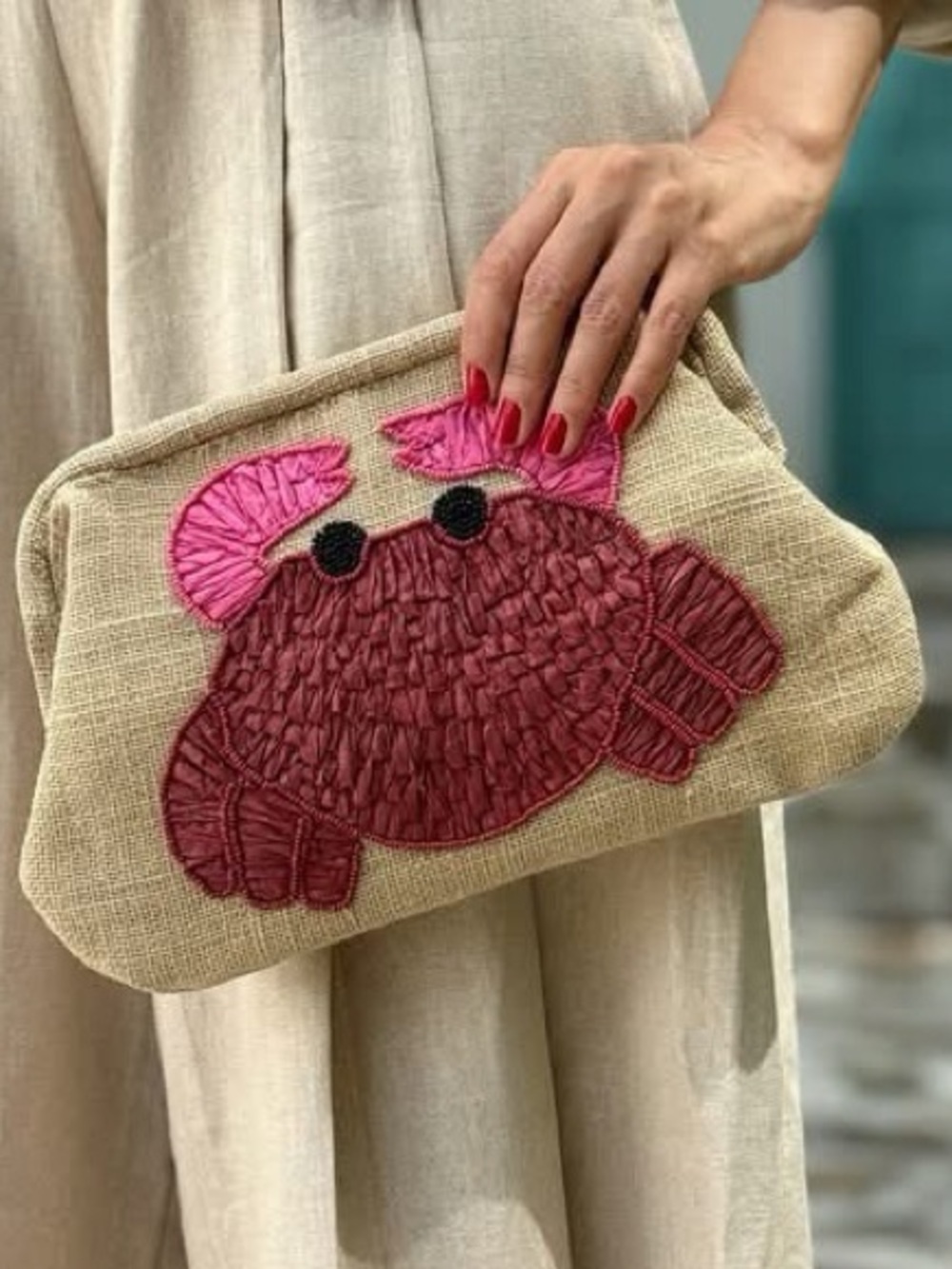 Zara Crab Raffia Beaded Clutch Bag - Picture 2 of 12